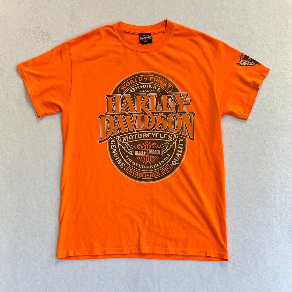 Mens Harley Davidson‎ Apache Junction Orange Short Sleeve Graphic T-Shirt Medium